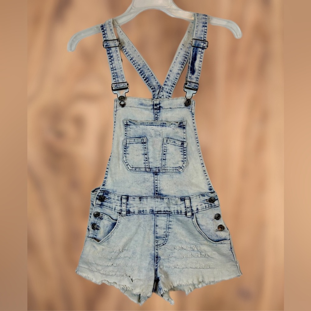 Women’s Small Distressed Cut Off Jeans Shorts Overalls
